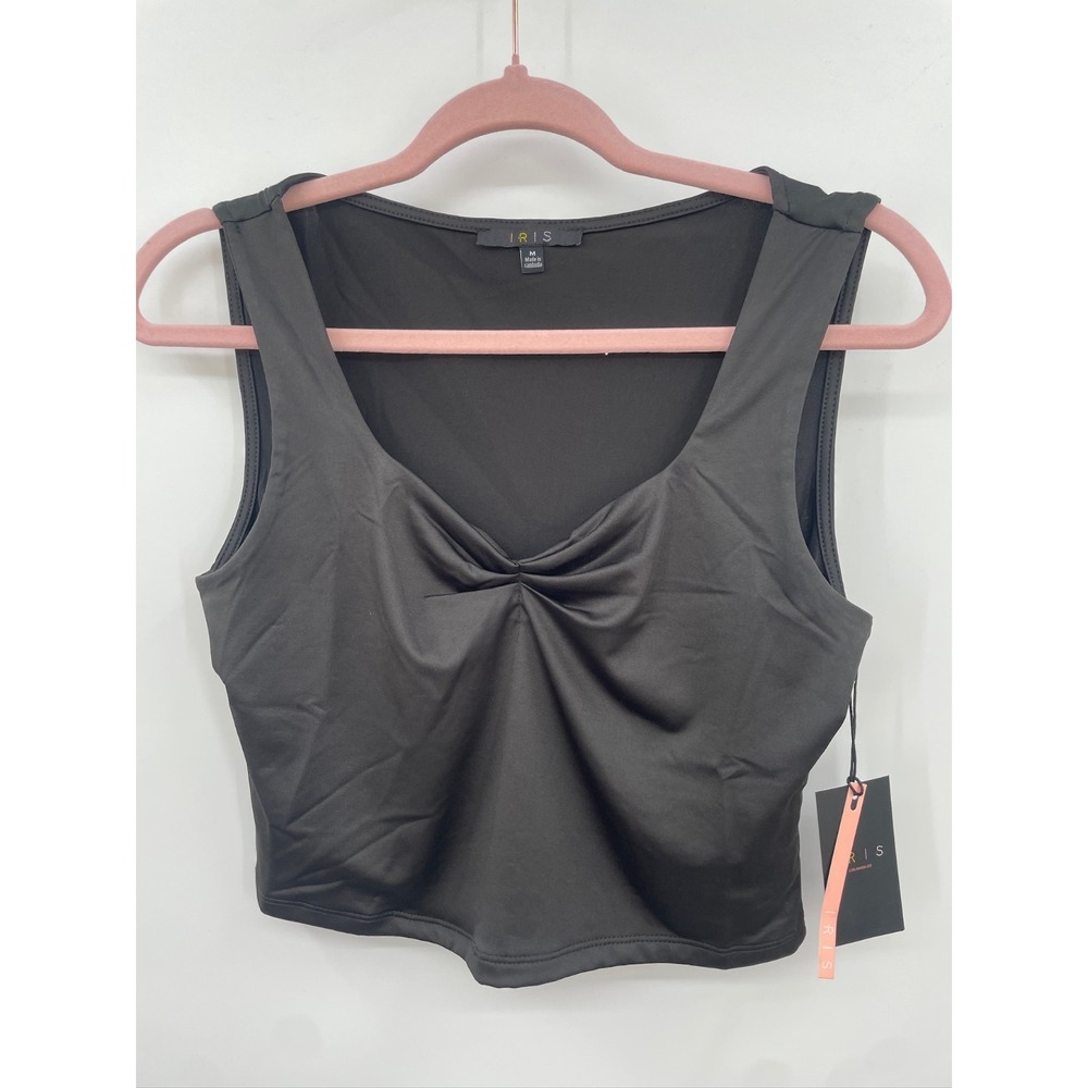 Iris Los Angeles Black Cropped Tank Ruched‎ Chest Size Medium